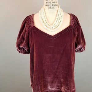 Rich Plum Velvet Blouse with Short Sleeves Women's Size Medium by Loft NEW w/Tag